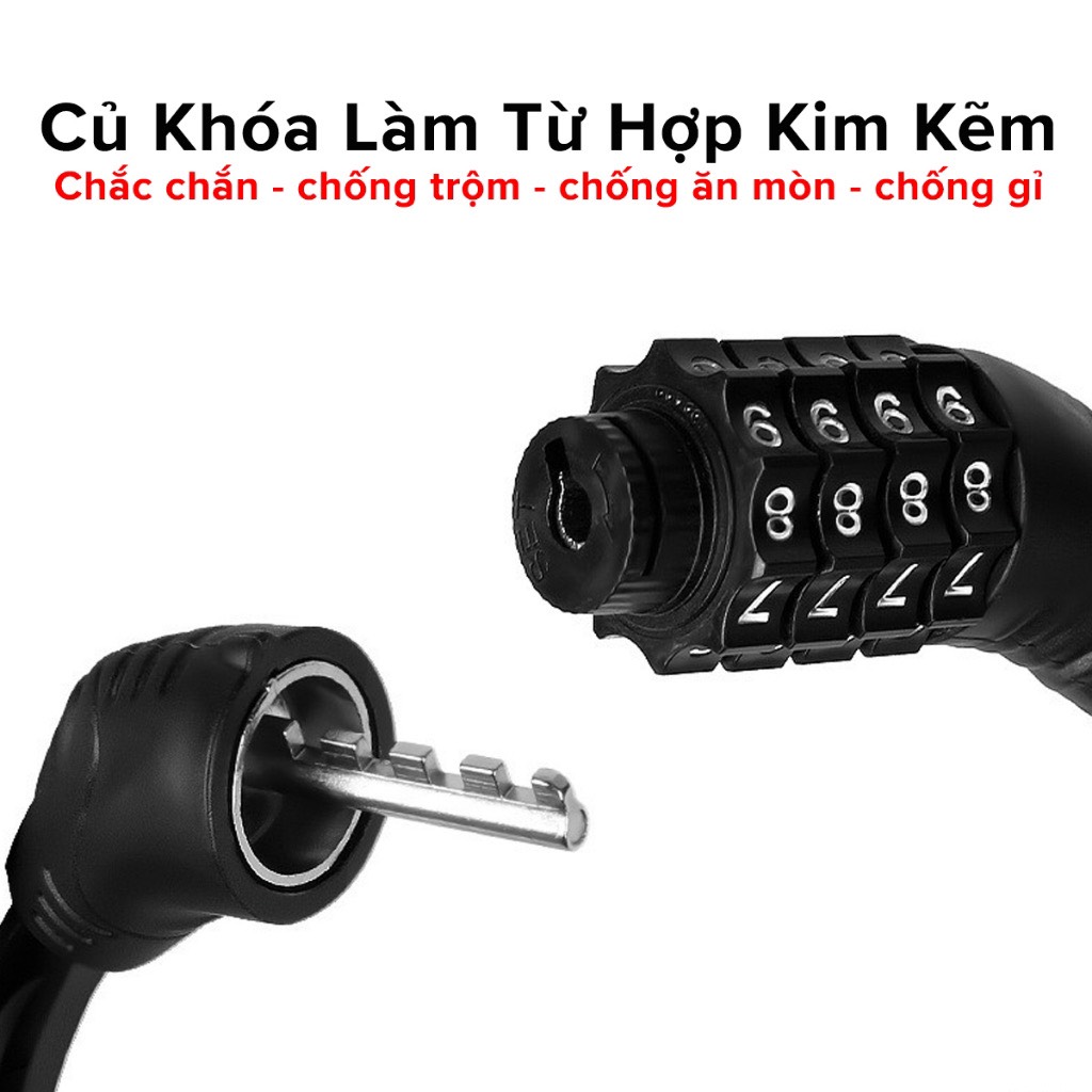 Khóa xe đạp thể thao tròn chống trộm lõi thép, 4 số an toàn không cần chìa khóa tiện lợi - Khóa xe đạp thể thao chống trộm 4 số cao cấp - Khóa Dây Dùng Mật Khẩu Gắn Xe Máy, Xe Đạp - Hầng Chính Hãng dododios