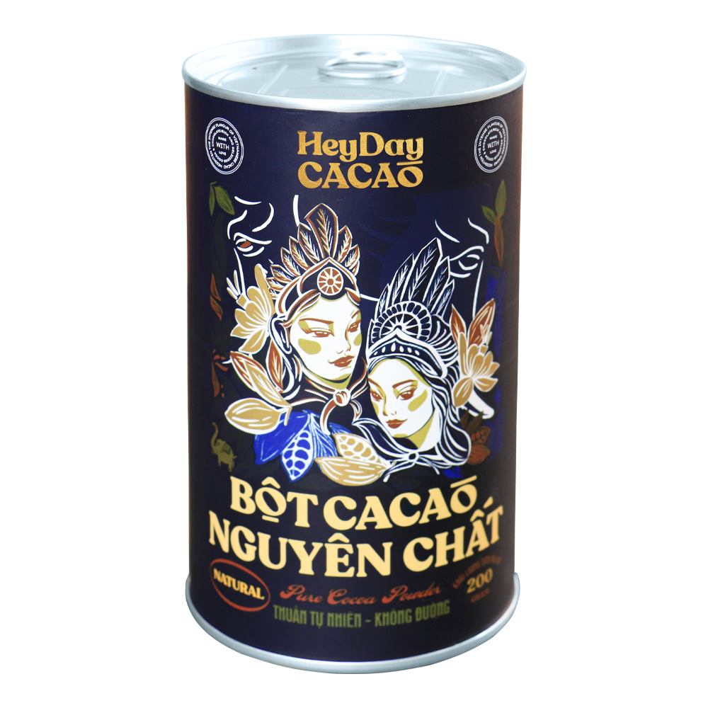 Bột Cacao Nguyên Chất 100% - Dòng Natural Không Kiềm Hóa - Lon 200g - Bộ sản phẩm cacao "Thật" Heydaycacao