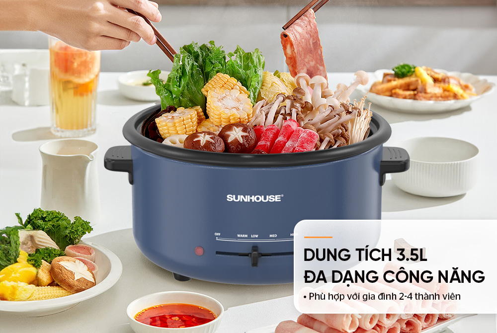 Lẩu điện hấp 3.5L SUNHOUSE SHD4524 - Hàng chính hãng bảo hành 12 tháng trên toàn quốc