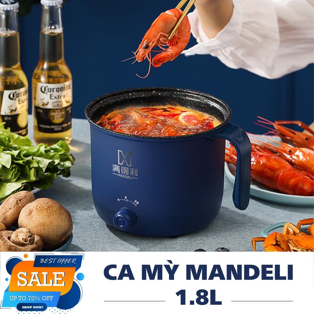 Nồi Lẩu Điện Mini Núm Xoay 2 Nấc nhiệt Kèm Giá Hấp 1,8L, Ca Mì Nấu Cơm Đa Năng 2 Tầng