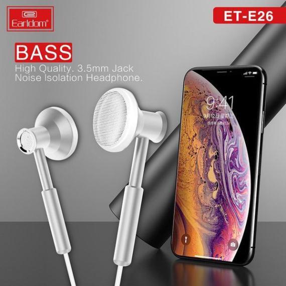 Tai nghe chân tròn 3,5mm Classic Bass mạnh tương thích dành cho Iphone, Samsung, Oppo, Huawei Earldom ET-E26 - Hàng chính hãng