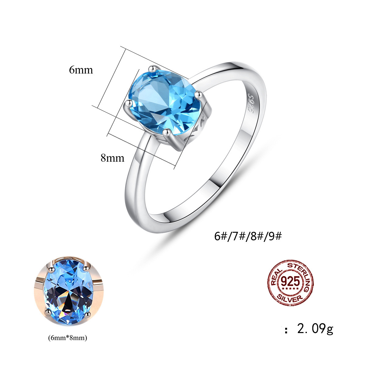 Nhẫn Bạc Nữ Đá Topaz Xanh N-1449  Bảo Ngọc Jewelry ( Freesize