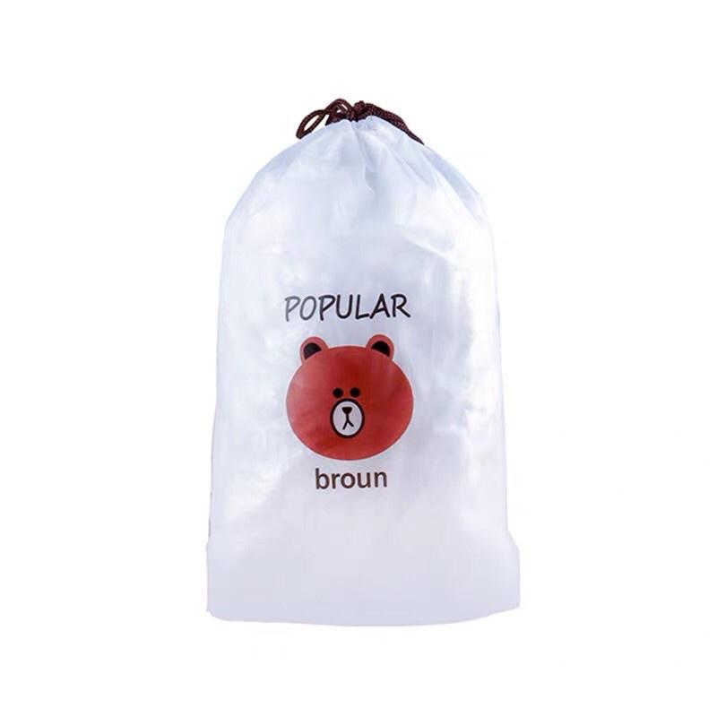 Túi 100 màng bọc thực phẩm PE có chun tái sử dụng được hình gấu.