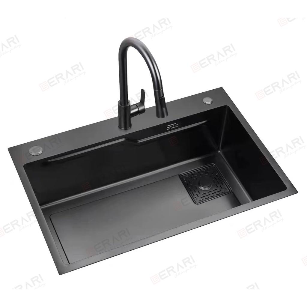 Chậu rửa 1 hố Nano đen cao cấp kèm chậu nhỏ bên trong mã GC.7545D thương hiệu GERARI