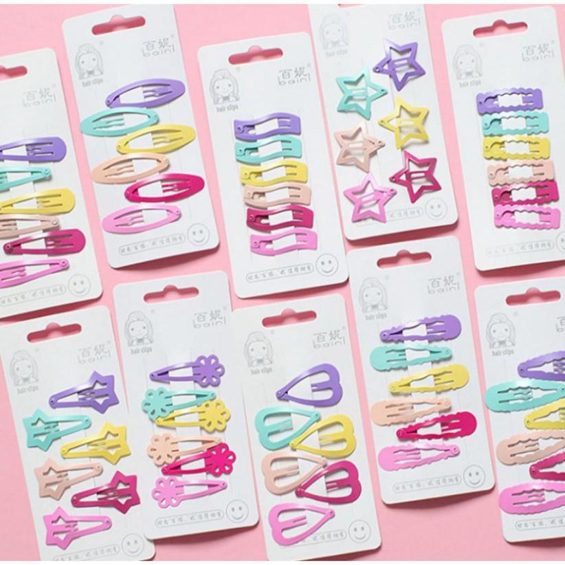Set 6 kẹp tóc bấm màu trơn