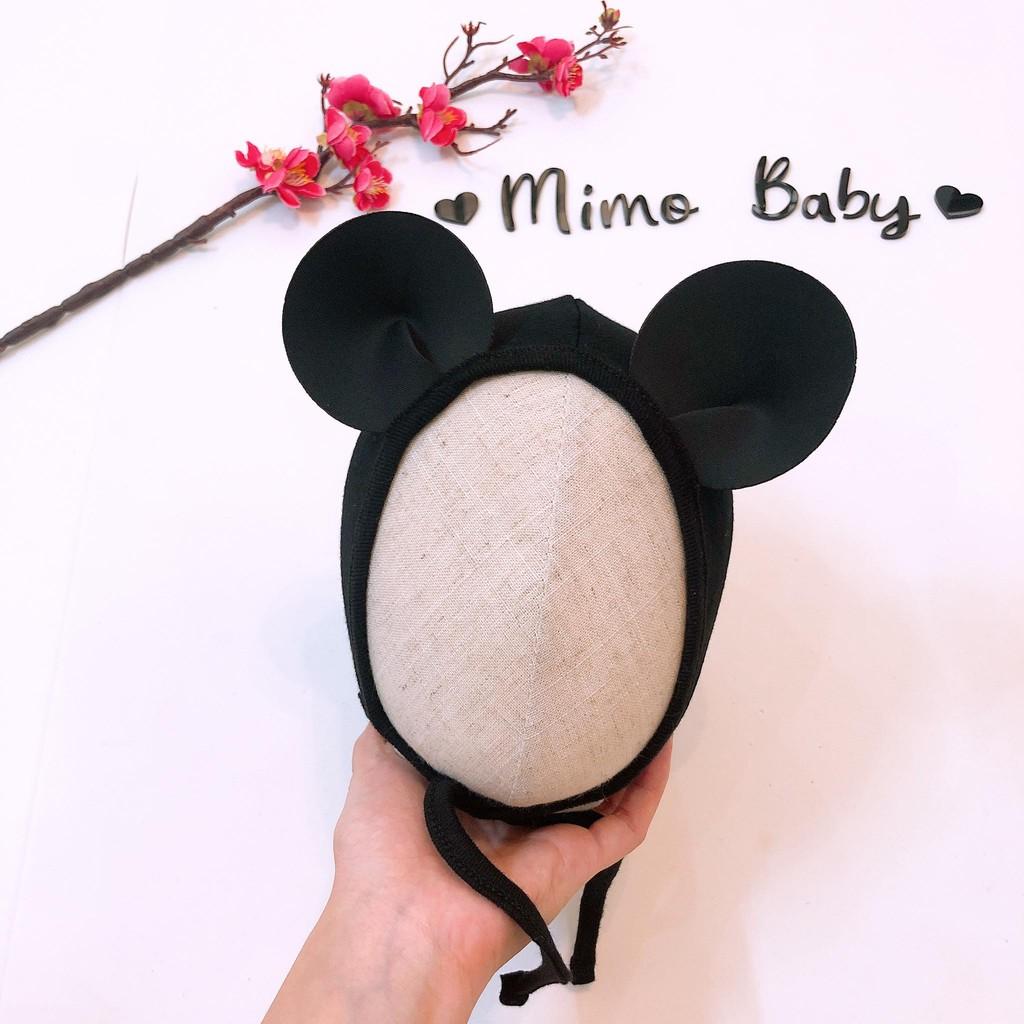 Mũ cotton tai mickey cho bé - mũ buộc dây (0-12m