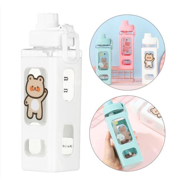 Bình nước thể thao dáng vuông dung tích 700ml kèm sticker đáng yêu