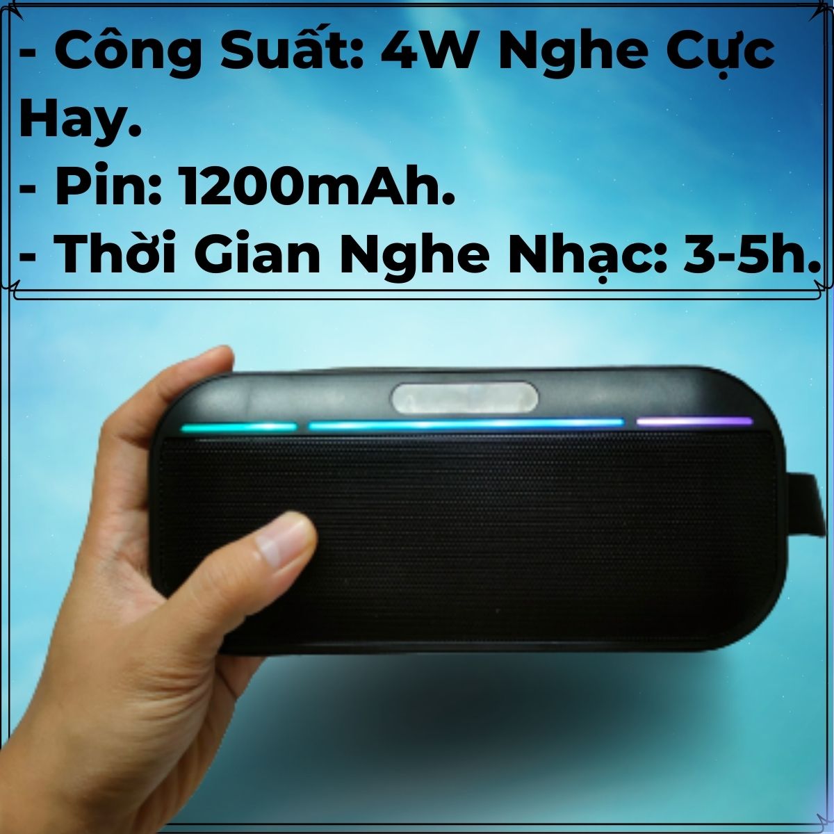 Loa Bluetooth MMS-300 Công Suất 4W, Pin 1200mAh, Đèn Led 7 Màu, Bass Mạnh, Hỗ Trợ Khe Cắm Thẻ Nhớ, USB, Đài FM