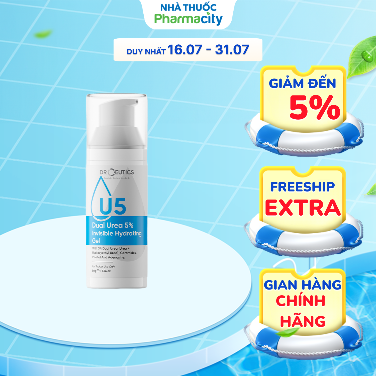 DrCeutics Gel Dưỡng Ẩm Cho Da Dầu Dual Urea 5% Invisible Hydrating 50g