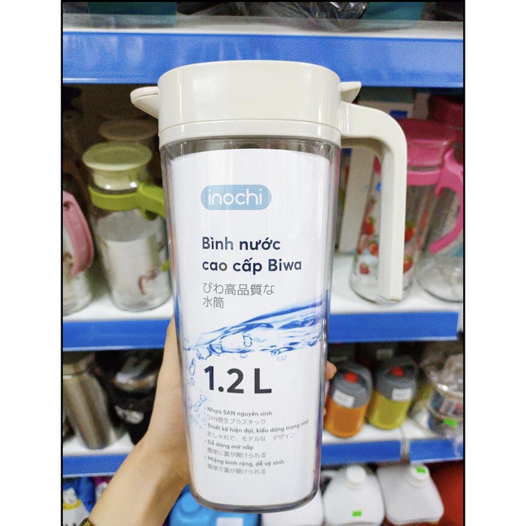 Bình Nước Cao Cấp Biwa Chuẩn Nhật 1.2L và 1.6L - Nguyên liệu nhựa nguyên sinh cao cấp an toàn cho sức khỏe ( Tặng kèm khăn lau pakasa) - Hàng Chính Hãng (Giao màu ngẫu nhiên)
