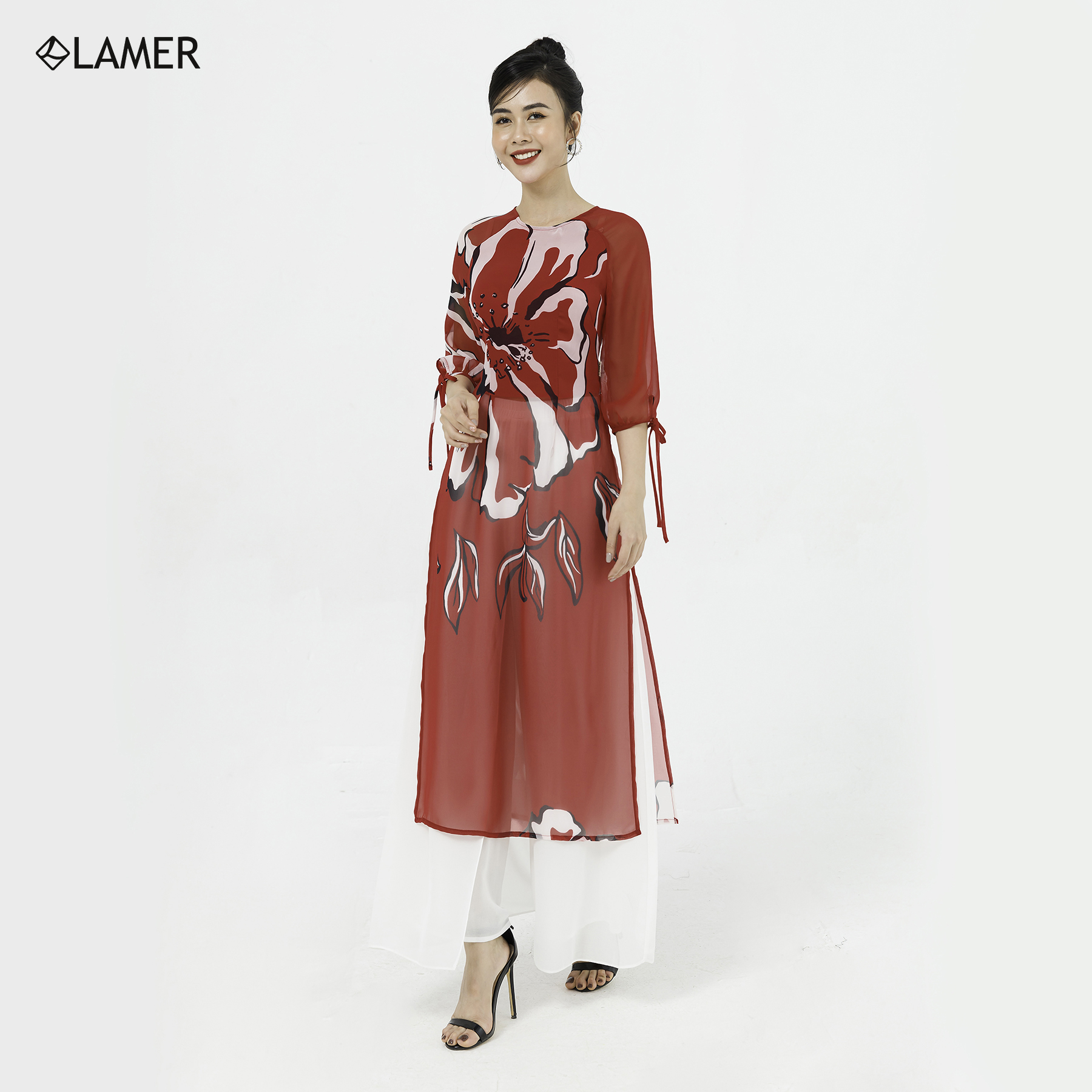 Áo dài cách tân voan, tay nơ LAMER L61A20Q046