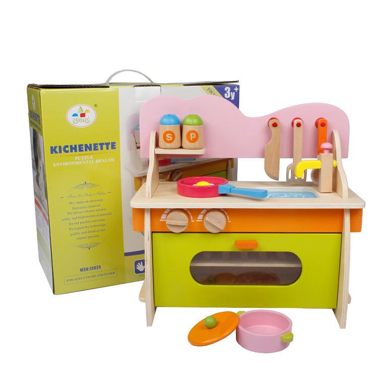 Bếp gỗ nấu ăn màu xanh cho bé
