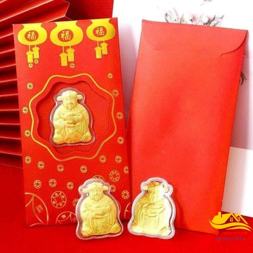 Bao lì xì thần tài mạ vàng 24k may mắn tài lộc phong bao lì xì