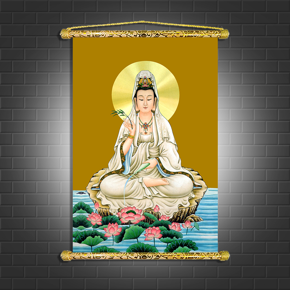 [Tranh Phật Giáo ] Quan Thế Âm Bồ Tát- Chất liệu Vải canvas nẹp sáo gỗ - Có sẵn phụ kiện treo tranh Q2069
