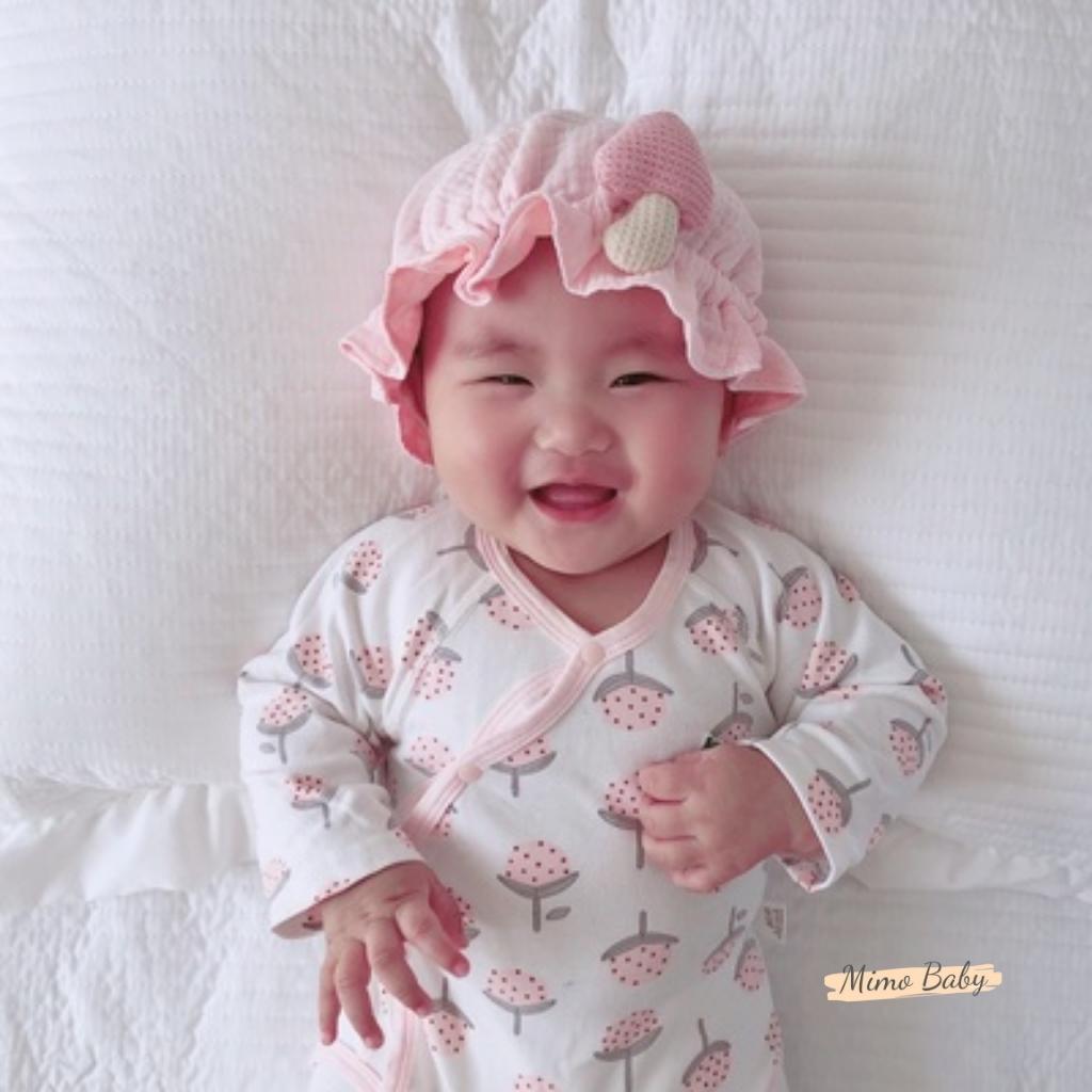 Mũ tai bèo vải xô mềm đính cây nấm len đáng yêu cho bé MH139 Mimo Baby