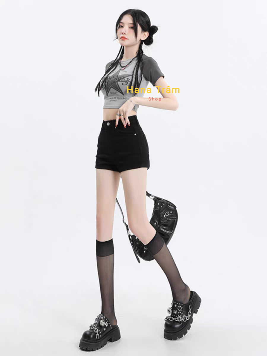Quần Sọt Jean Nữ Màu Đen 1 Nút Gài Có Bigsize Đến 95 Kg