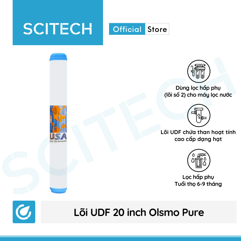 Bộ lõi lọc nước số 1,2,3 (PP-UDF-CTO) 20 inch Olsmo Pure by Scitech dùng trong máy lọc nước RO, bộ lọc thô - Hàng chính hãng