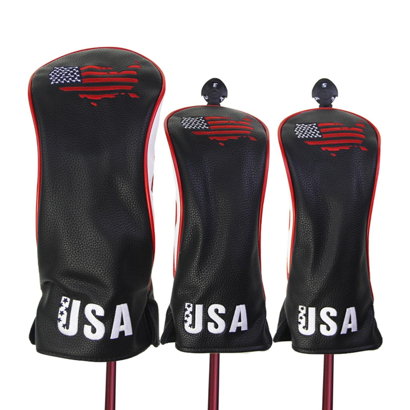 3x Golf Wood Headcover PU Leather Driver Head Cover Protector Sleeve No.Tag