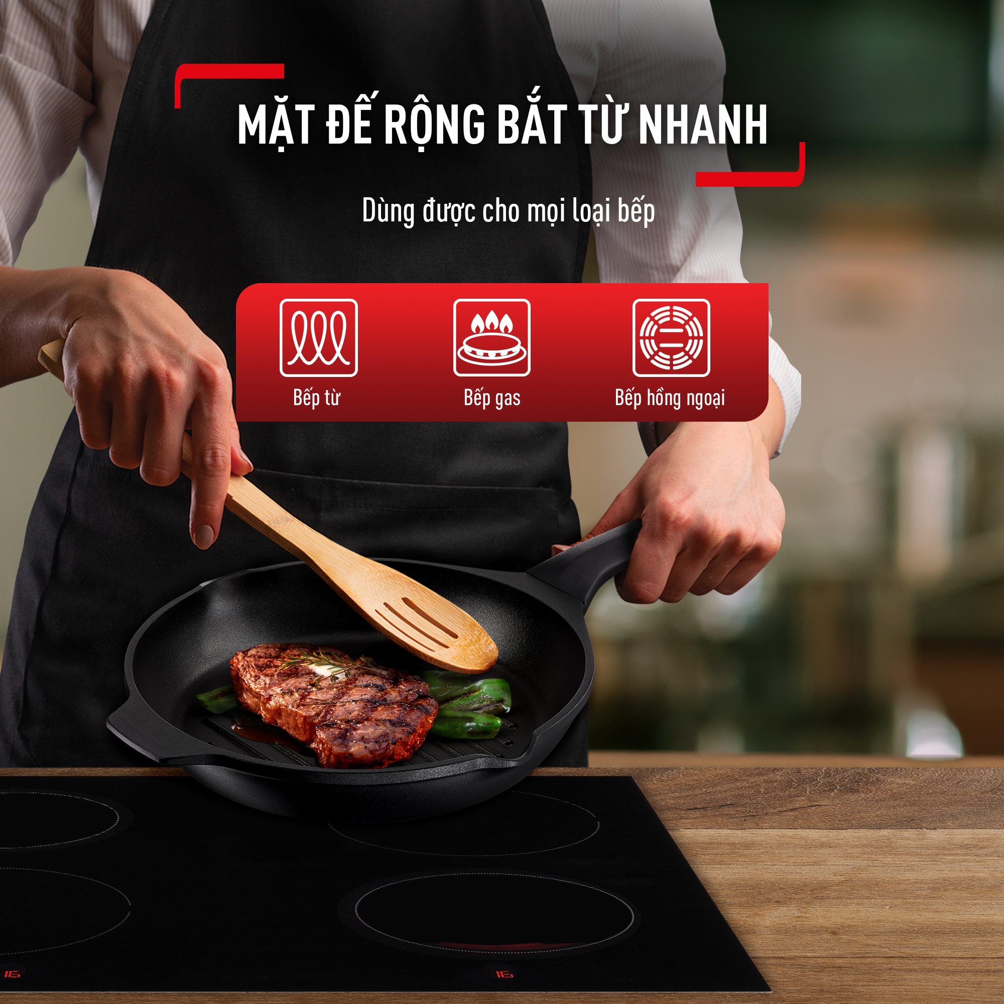 Chảo đúc cao cấp nướng, chiên Tefal Robusto có miệng rót 26cm