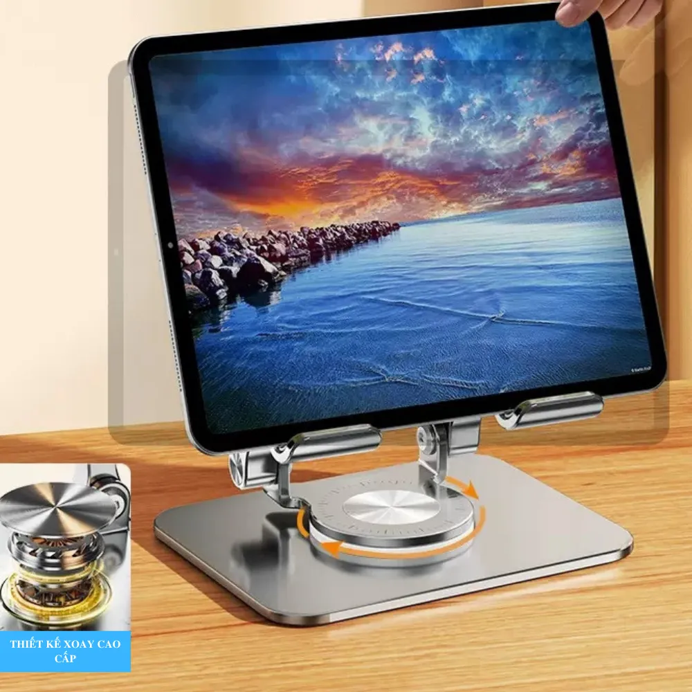 Giá đỡ tản nhiệt hợp kim nhôm xoay 360 độ cho iPad / Tablet / Điện thoại hiệu HOTCASE Desktop Rolation Stand Pad - thay đổi chiều cao, xoay mọi góc độ, gấp gọn khi không sử dụng - Hàng nhập khẩu