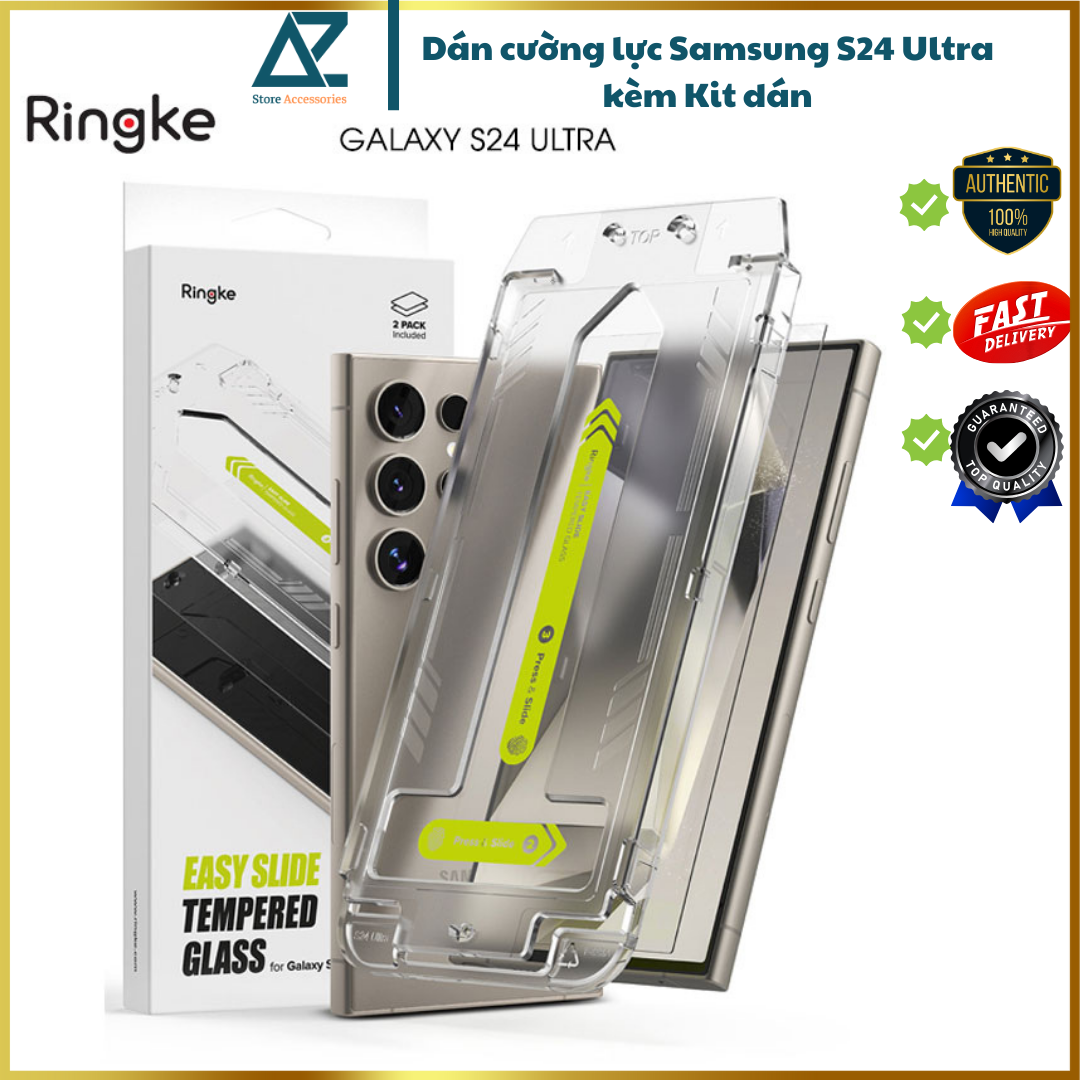 Bộ 2 Miếng Dán cường lực kèm khung dán RINGKE Easy Slide Tempered Glass cho Samsung Galaxy S24 Ultra_ hàng chính hãng
