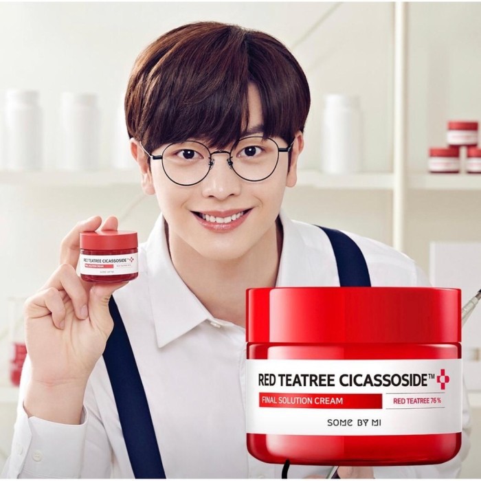 Kem Dưỡng Giảm Mụn, Phục Hồi Da Cho Da Nhạy Cảm Some By Mi Red Tea Tree Cicassoside Final Solution Cream 60g + Tặng Kèm 1 Túi Lưới Rửa Mặt Tạo Bọt