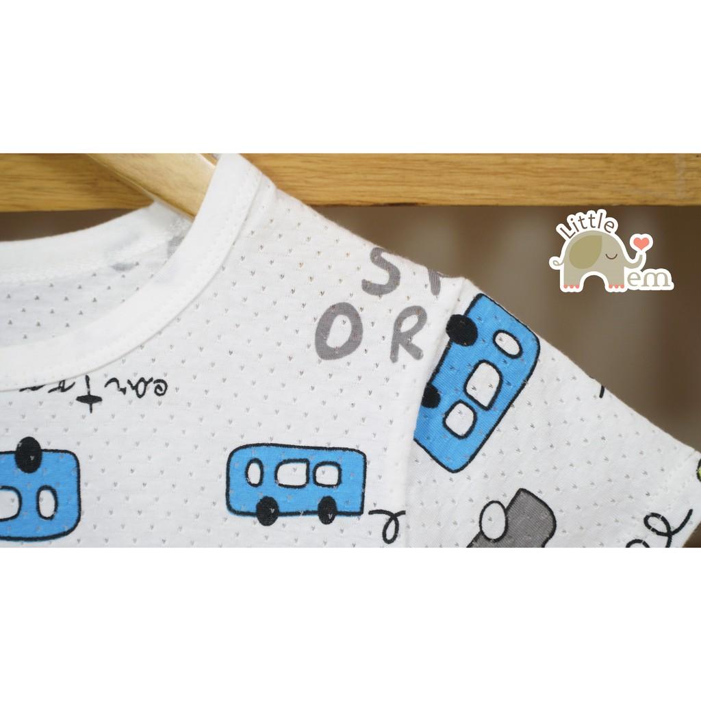 Bộ đồ bé trai Cotton tre cộc tay  _ White dinosaur