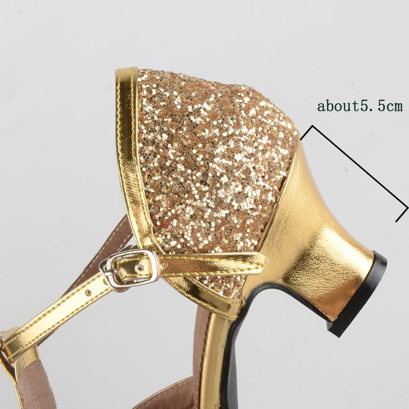 Salsa Latin Dance Giày cho phụ nữ nhảy Ballroom toe giày cao gót giày nhảy mềm cho phụ nữ 3,5/5,5cm dép khiêu vũ phòng khiêu vũ Color: 5.5cm gold Shoe Size: 35