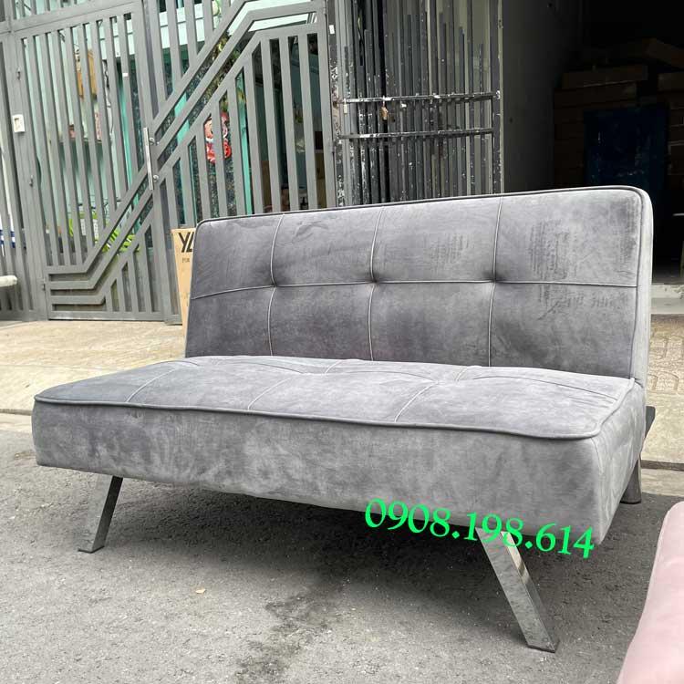 Sofa Bed mini size 1.2m cho nhà nhỏ - Sofa đơn nhỏ gọn vải Nhung xám decor nhà xinh xắn