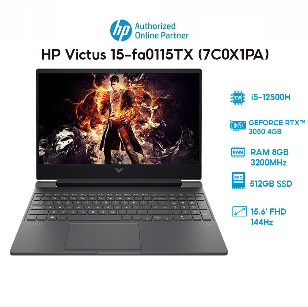 Laptop HP Victus 15-fa0115TX (7C0X1PA) (i5-12500H | 8GB | 512GB | GeForce RTX 3050 4GB | 15.6' FHD 144Hz | Win 11) Hàng chính hãng