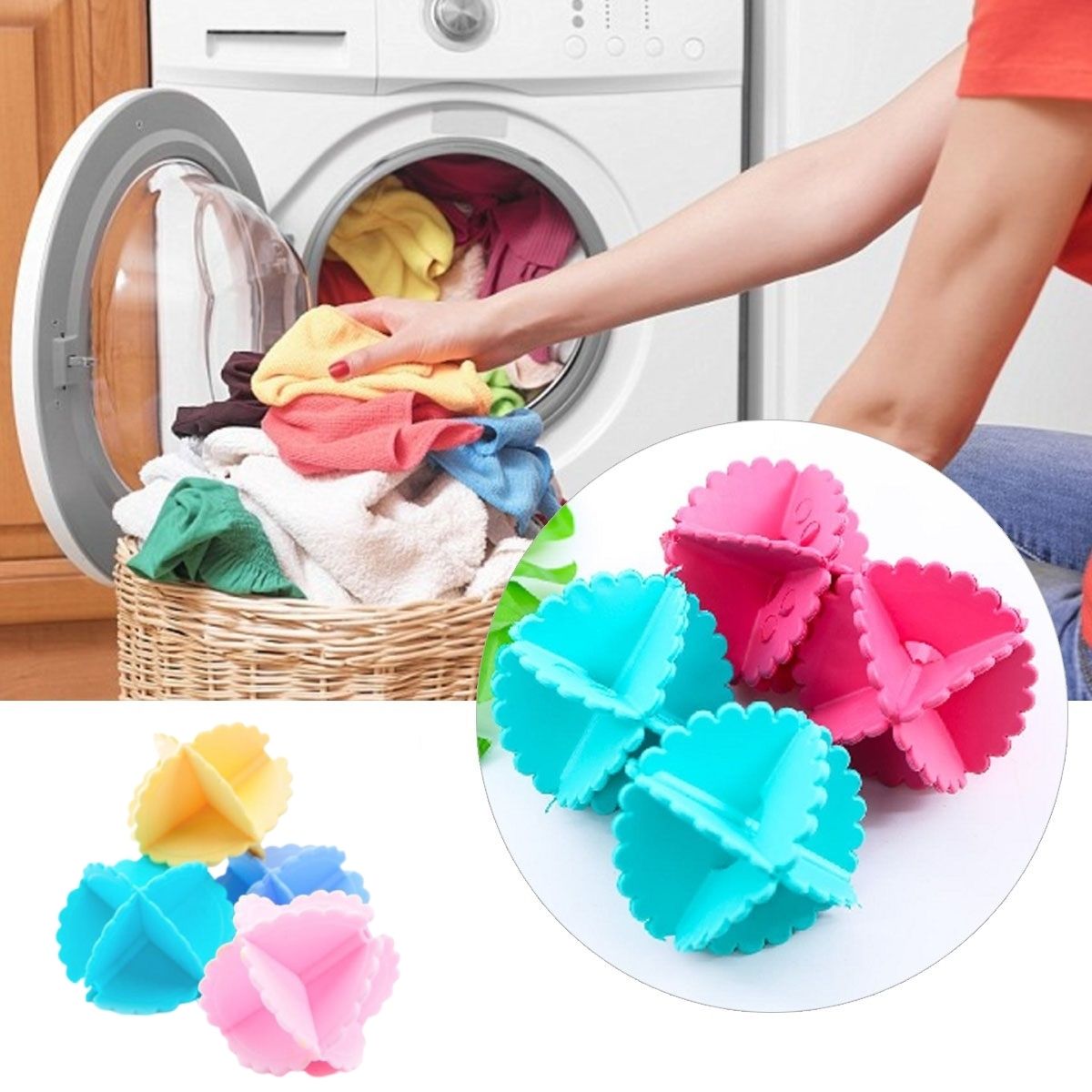Bộ 12 quả banh giặt nhựa ABS siêu sạch cho quần áo trong máy giặt giảm nhăn nhó bảo vệ sợi vải , phù hợp với mọi gia đình