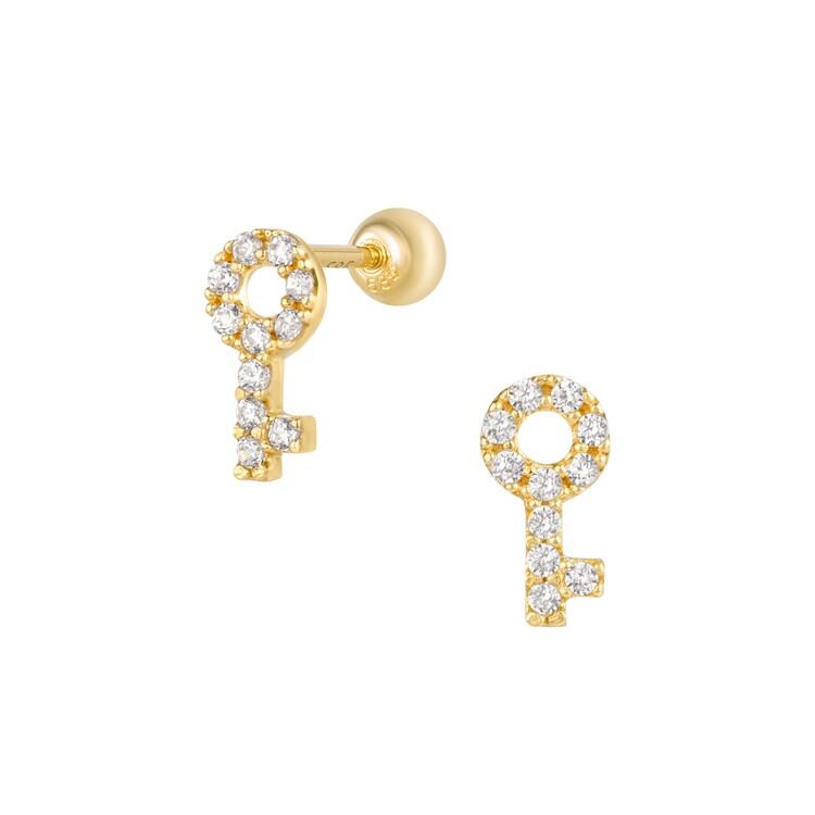 Khuyên Tai Vàng 14KY hình chìa khóa chuôi bi vặn Korean Style - MOON Jewelry