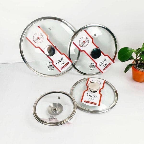 Nắp vung nồi chảo kính cường lực viền inox Lyncen xuất Nhật size 16/18/20/22/24/26/28/30cm