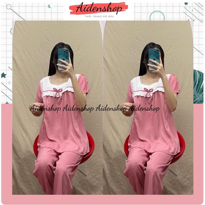 Đồ bộ sau sinh mùa hè chất đũi mát mùa hè 2021 áo cộc quần dài