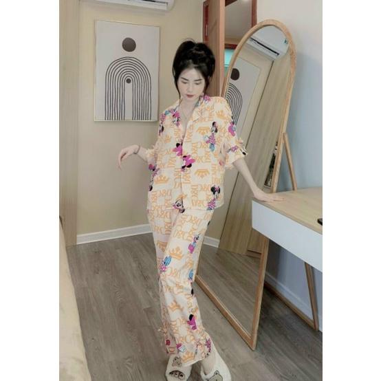 Đồ Bộ Pyjama tiểu thư, lụa Mango L1 dơi nơ, bèo, quần dài, cổ vuông, 40-60kg