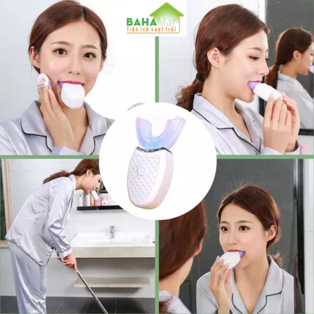 BÀN CHẢI ĐÁNH RĂNG ĐIỆN TỰ ĐỘNG CHỮ U 360 ĐỘ CÓ ÁNH SÁNG XANH KHỬ TRÙNG BAHAMAR làm cho việc đánh răng trở nên dễ dàng và sạch sẽ toàn bộ mặt trước