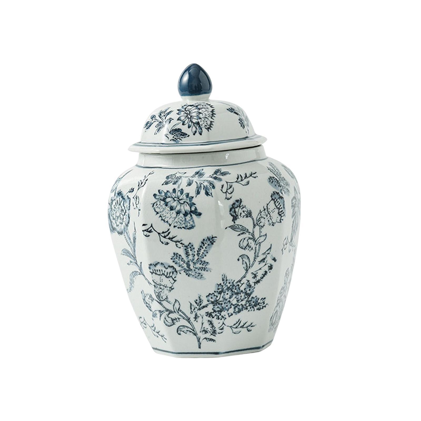 Ceramic Ginger Jar Containers Storage Tin Exquisite with Lid Plants Holder Handicraft Flower Vase for Shelf Desk Party Decoration Collection