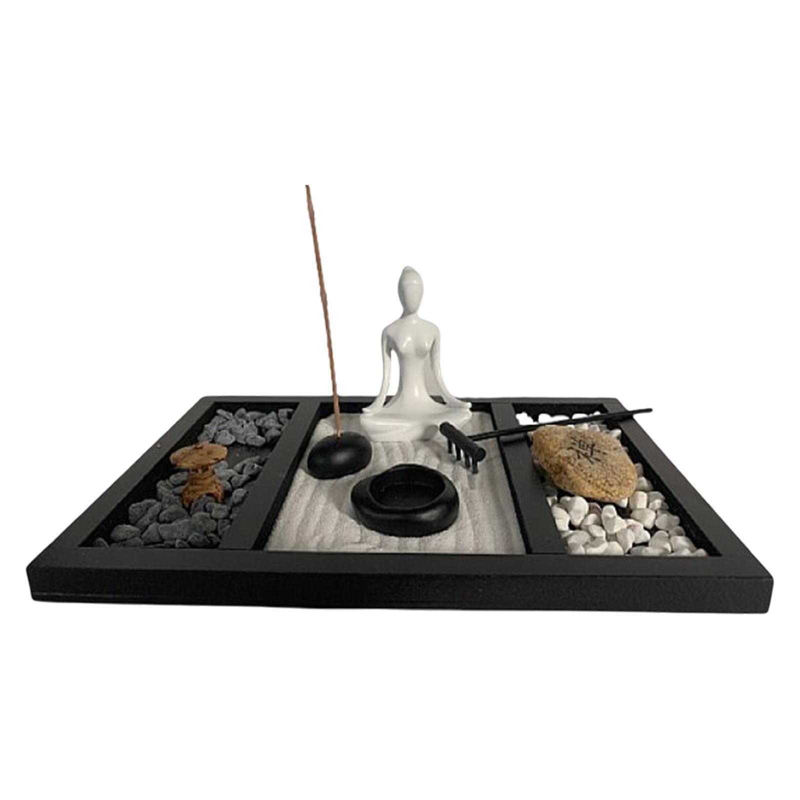 Mini Zen Garden Kit Candle Holder Desk Home Office Table Yoga Girl Statue