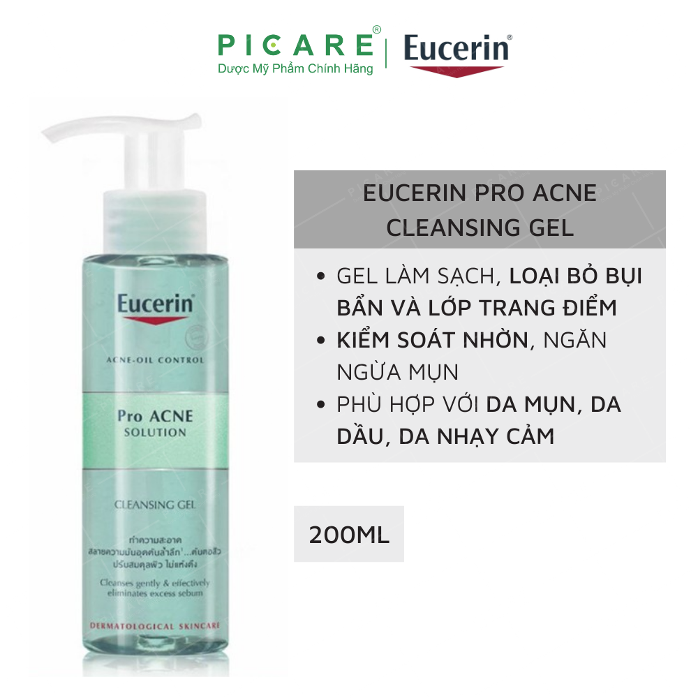 Gel Rửa Mặt Cho Da Dầu Mụn Eucerin ProAcne Solution Cleansing Gel 200ml