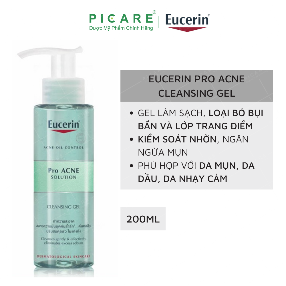 EUCERIN GEL RỬA MẶT DÀNH CHO DA NHỜN MỤN EUCERIN PROACNE CLEASING 200ML