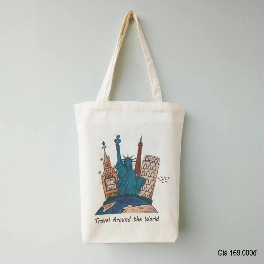 Túi canvas tote Travel Around The World