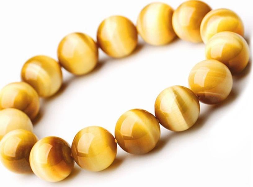Gembank Lắc Tay Mệnh Thổ Opal Mắt Hổ Vàng Tự Nhiên 12MM