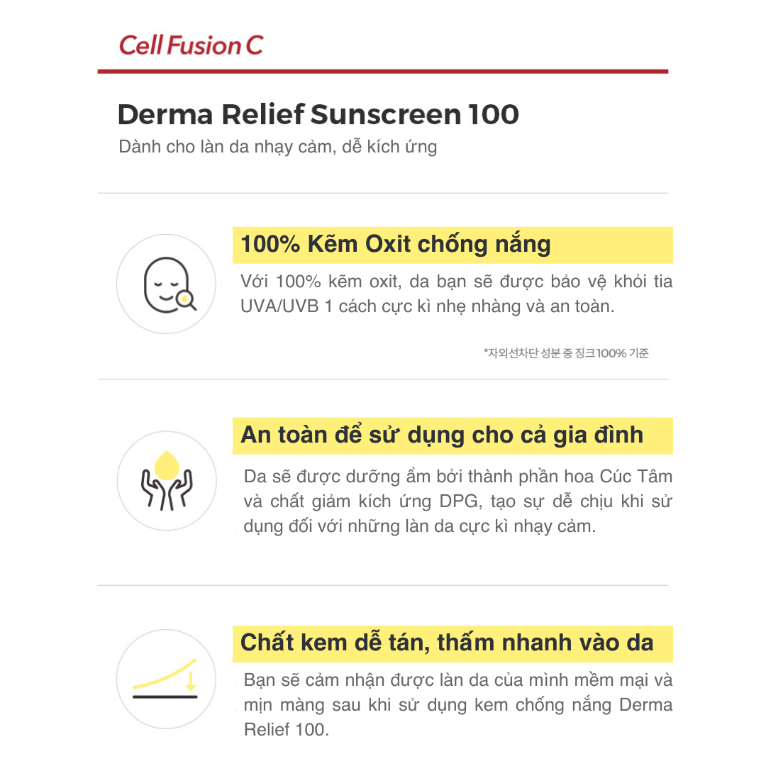 Kem Chống Nắng Cho Da Nhạy Cảm Cell Fusion C Derma Relief Suncreen 100 SPF 50+/PA++++ (50ml)