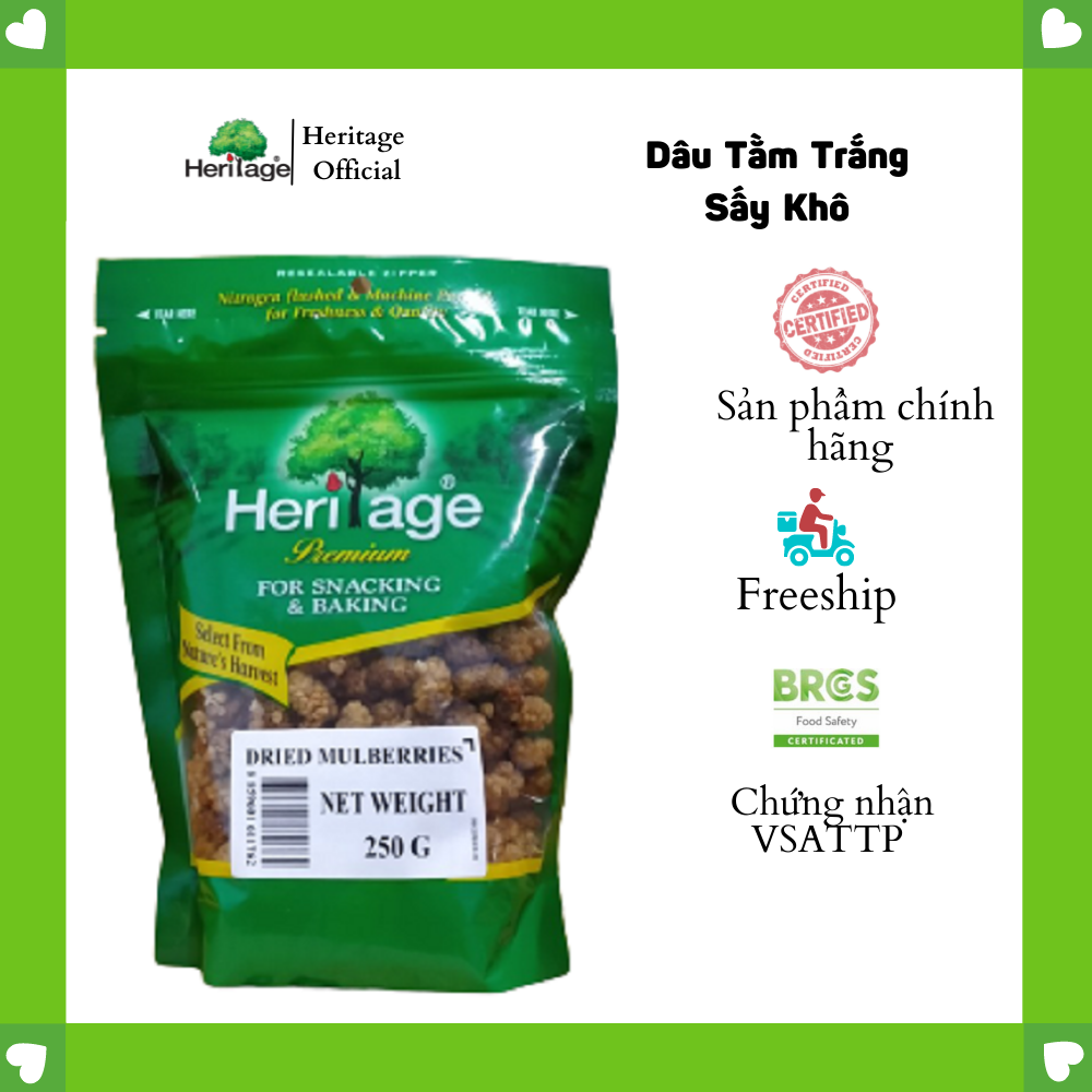 Dâu Tằm Trắng sấy khô Heritage , giàu Vitamin C, giảm cholesteron, hạ đường huyết , cải thiện sắc tố da gói 250g