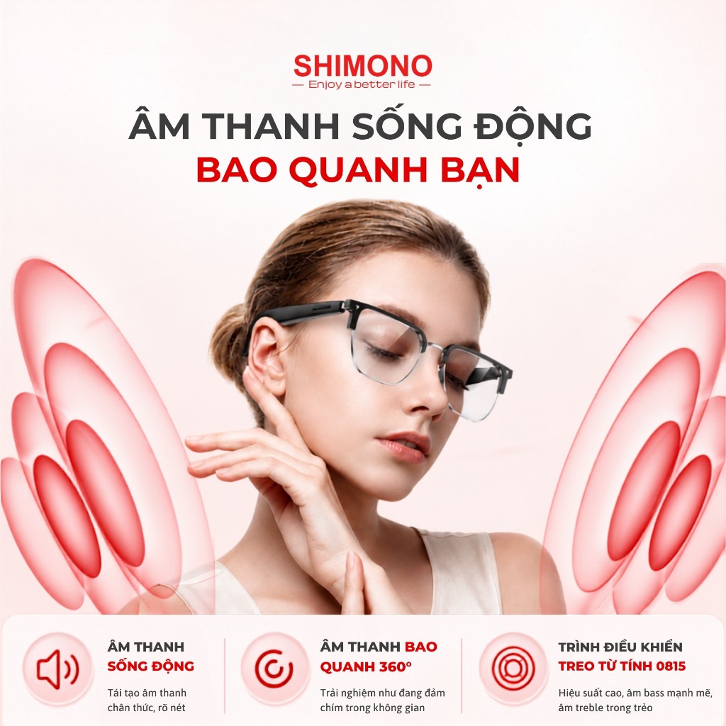 Kính Thông Minh Bluetooth SHIMONO AIMB-V2 Nghe Nhạc OpenEar, Đàm Thoại Rảnh Tay, Điều Khiển Cảm Ứng Hàng Chính Hãng