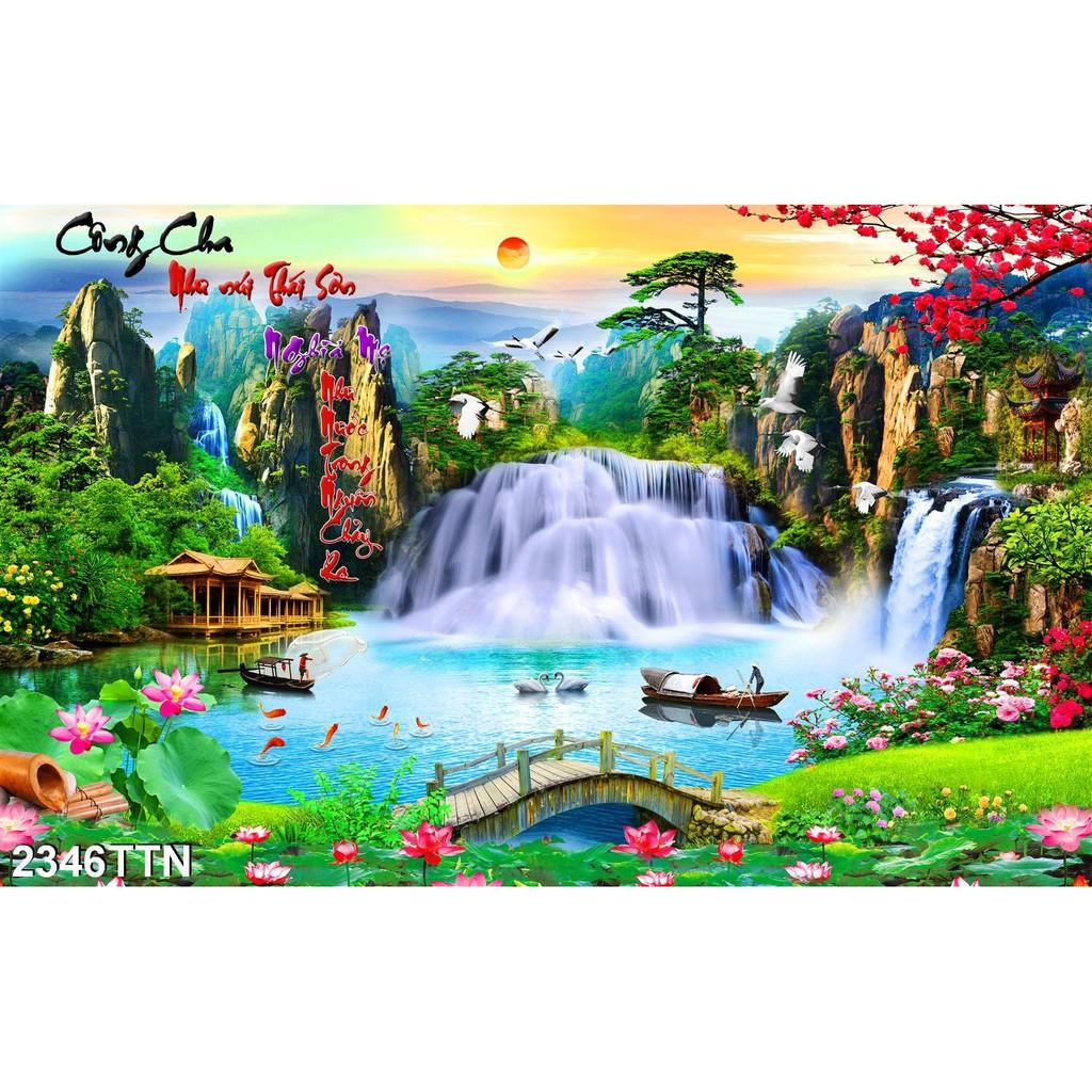 TRANH DÁN TƯỜNG 3D SƠN THUỶ HỮU TÌNH THÁC NƯỚC ĐẸP NHIỀU MẪU - TRANH NON NƯỚC HỮU TÌNH
