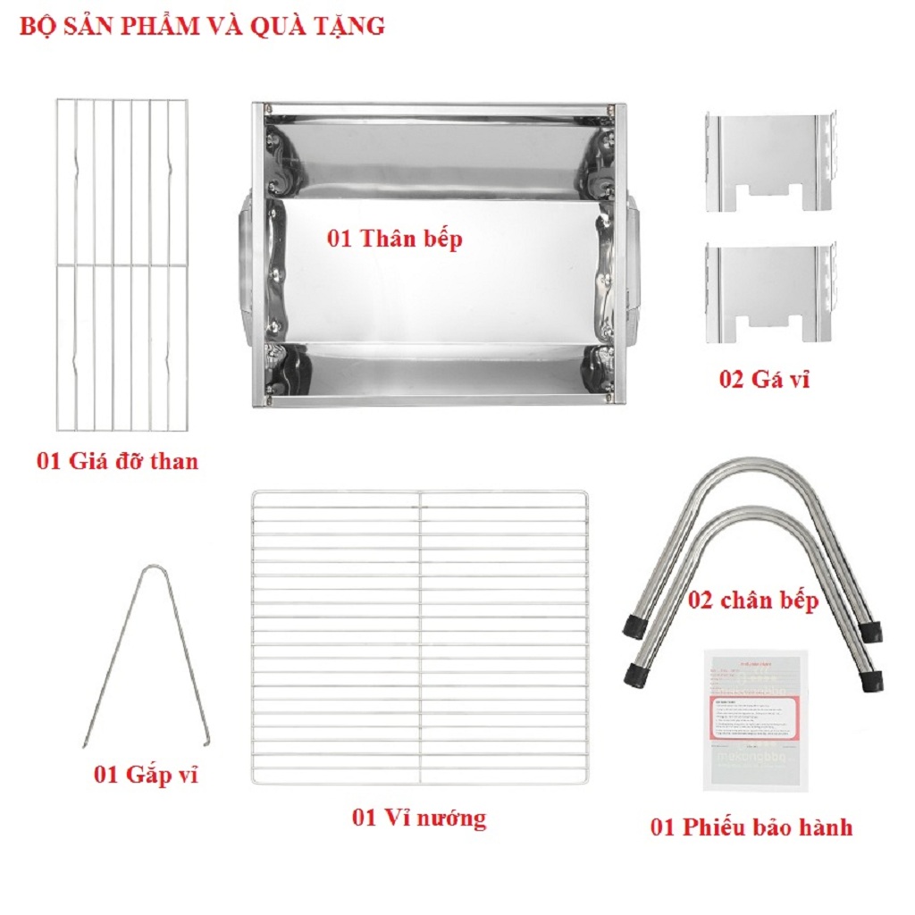 Bếp nướng than hoa VCS thay đổi chiều cao vỉ, Inox không gỉ sét, chống cháy thực phẩm, an toàn sức khỏe, không cần quạt, bếp nướng không khói, bếp nướng ngoài trời, bếp nướng than hoa vuông