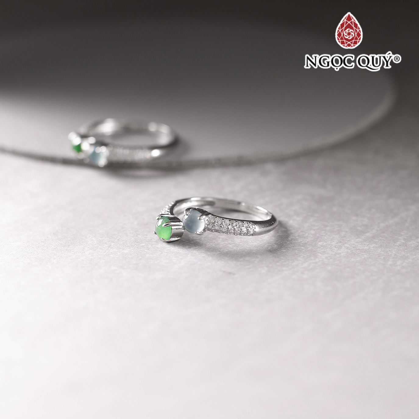 Nhẫn bạc phỉ thủy lục đế vương &amp; lam băng type A hạt 4mm mệnh hỏa, mộc - Ngọc Quý Gemstones
