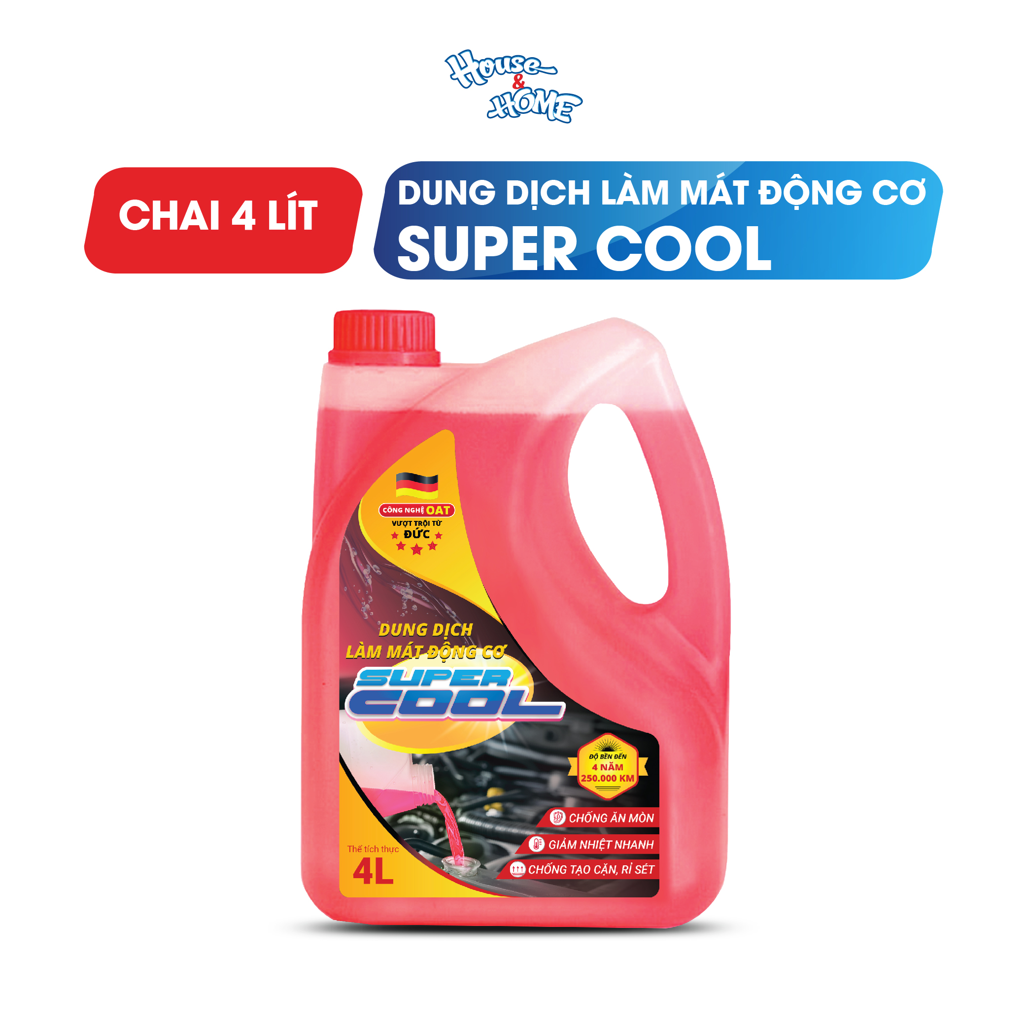 Nước làm mát động cơ oto Super Cool màu hồng dung tích 4 lít