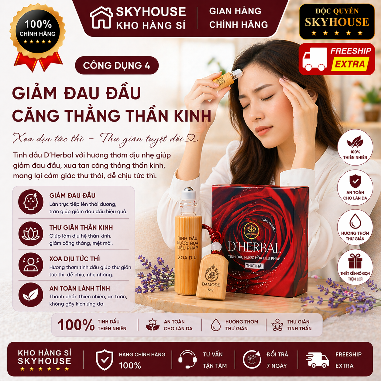 Tinh dầu nước hoa thư thái trị liệu DHERBAL độc quyền DAMODE chai 5ml tinh dầu nước hoa giảm stress chính hãng